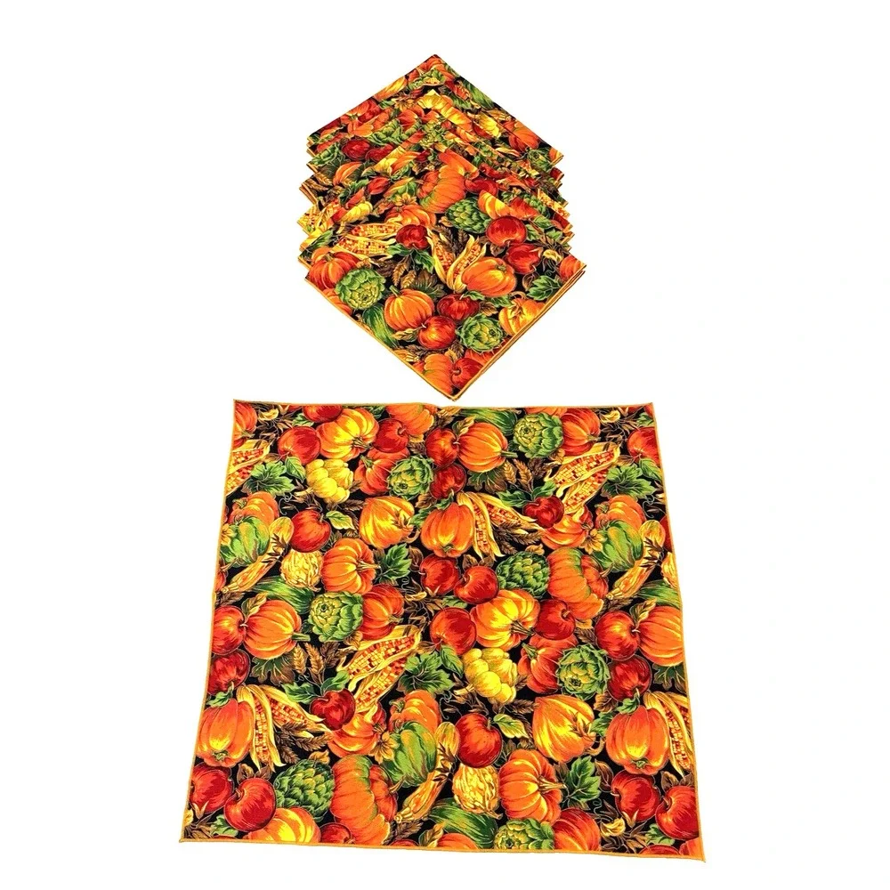 Thanksgiving or Fall Country Harvest Cloth Table Napkins Lot of 10 NEW